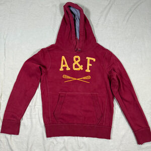 Vintage Abercrombie & Fitch Cotton Fleece Lacrosse Graphic Muscle Hoodie Red Y2K
